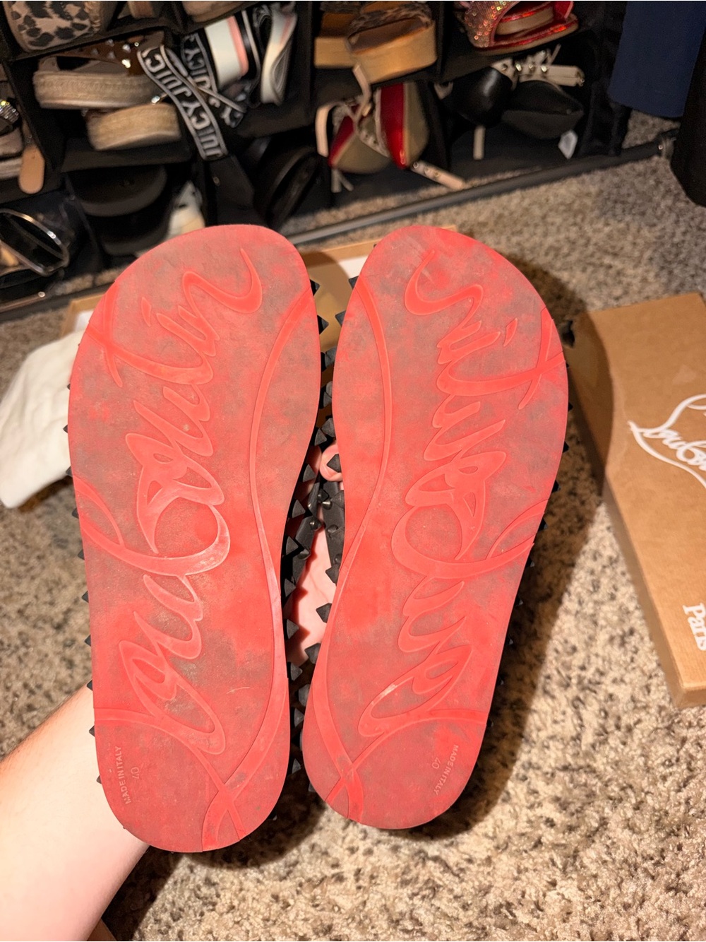 Christian Louboutin Black Studded Rubber Flip Flops - Picture 2 of 3